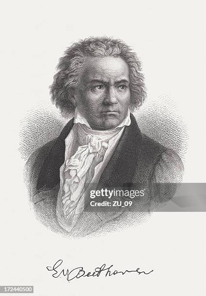 ludwig van beethoven (1770-1827), german composer, steel engraving, published 1872 - ludwig van beethoven stock illustrations