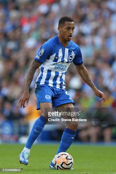 Joao Pedro of Brighton & Hove Albion runs with the ball during the Premier League match between Brighton & Hove Albion and Liverpool FC at American...