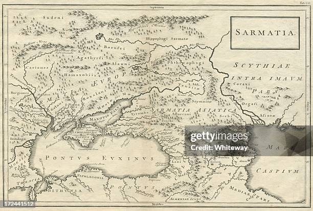 sarmatia modern ukraine and russia 18th century 1740 - copperplate engraving stock illustrations