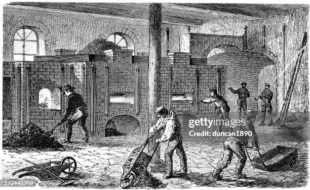 grate furnace - industrial revolution stock illustrations