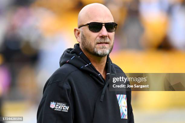 Pittsburgh Steelers offensive coordinator Matt Canada looks on prior to a game against the Baltimore Ravens at Acrisure Stadium on October 08, 2023...
