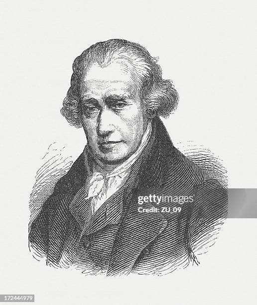 james watt (1736-1819), scottish engineer, wood engraving, published in 1882 - engineer portrait stock illustrations