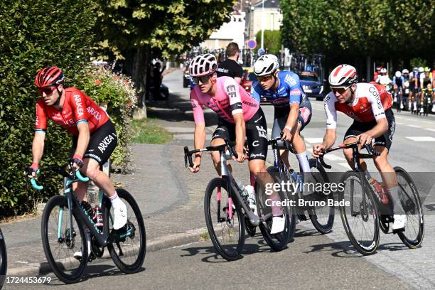 Daniel Mclay of The United Kingdom and Team Arkéa Samsic, Tom Scully of New Zealand and Team EF Education-EasyPost and Pierre-Luc Perichon of France...