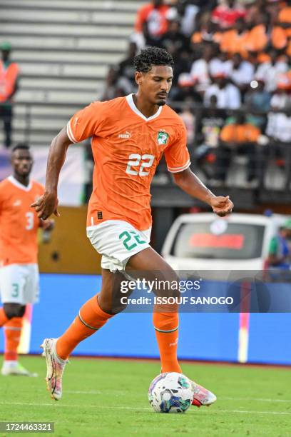 Ivory Coast's Sebastien Haller controls the ball during an international friendly football match between Ivory Coast and Morocco at the Felix...