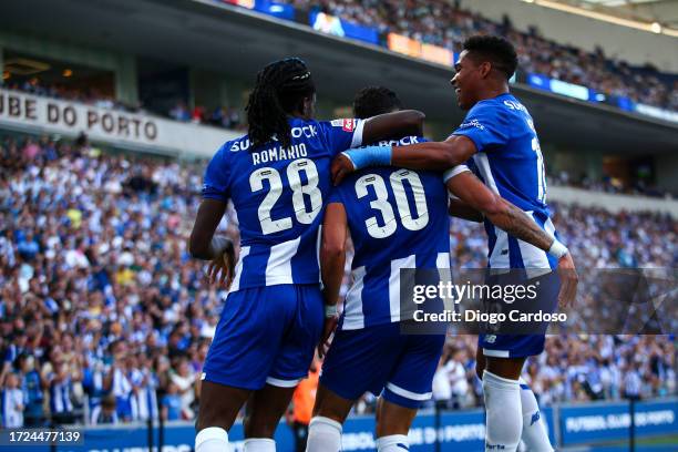 Evanilson of FC Porto celebrates after scoring his team's first goal during the Liga Portugal Bwin match between FC Porto and Portimonense SC at...