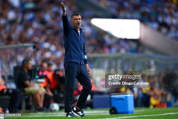 Head Coach Sergio Conceicao of FC Porto gestures during the Liga Portugal Bwin match between FC Porto and Portimonense SC at Estadio do Dragao on...