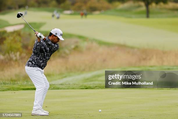 Fabian Gomez of Argentina hits a tee shot on the third hole during the final round of the Korn Ferry Tour Championship presented by United Leasing &...