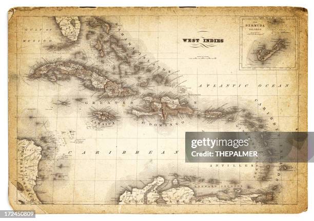 illustrations, cliparts, dessins animés et icônes de west indies carte antique 1852 - barbados map