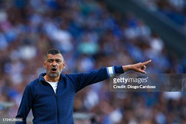 Head Coach Sergio Conceicao of FC Porto gestures during the Liga Portugal Bwin match between FC Porto and Portimonense SC at Estadio do Dragao on...