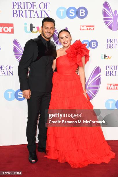 Vito Coppola and Ellie Leach arrive at the Pride Of Britain Awards 2023 at Grosvenor House on October 08, 2023 in London, England.