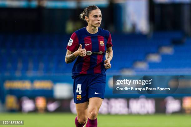 Maria Leon Mapi of Fc Barcelona Femenino gestures during the Spanish league, Liga F, football match played between Fc Barcelona and Real Sociedad at...