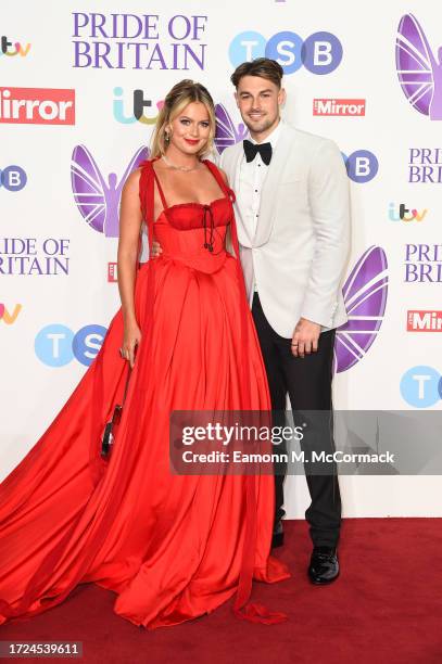 Tasha Ghouri and Andrew Le Page arrive at the Pride Of Britain Awards 2023 at Grosvenor House on October 08, 2023 in London, England.