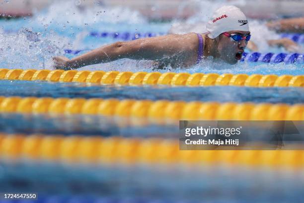 Yufei Zhang of China competes at Women’s 100m Butterfly Final during the World Aquatics Swimming World Cup 2023 - Meet 1 on October 08, 2023 in...