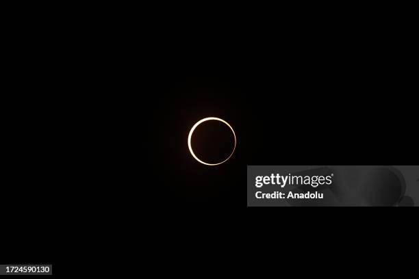 The Lunar orb moving across the sun's path, creates the Annular Solar Eclipse spectacle in the Tatacoa, Colombia on October 14, 2023.