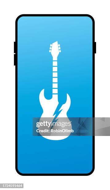 electric guitar smart phone icon - streaming service stock illustrations