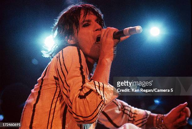 Mick Jagger of the Rolling Stones is photographed on stage during the Rolling Stones Tour of the Americas in the summer of 1975. CREDIT MUST READ:...