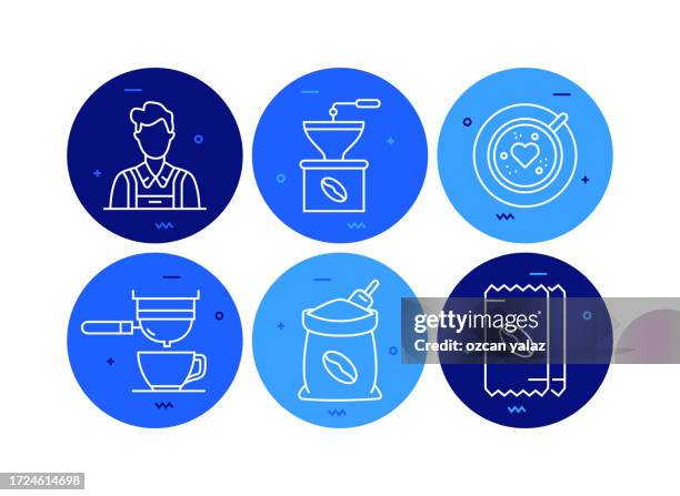 coffee and tea related vector banner design concept. global multi-sphere ready-to-use template. web banner, website header, magazine, mobile application etc. modern design. - barista serving stock illustrations