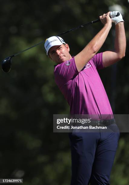 Luke List of the United States plays his shot from the fifth tee during the final round of the Sanderson Farms Championship at The Country Club of...