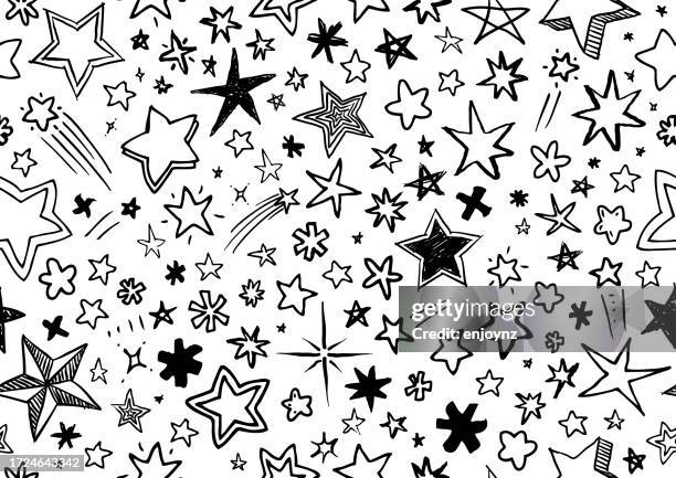 illustrations, cliparts, dessins animés et icônes de des griffonnages et des croquis d’étoiles amusants et fluides - marqueur permanent