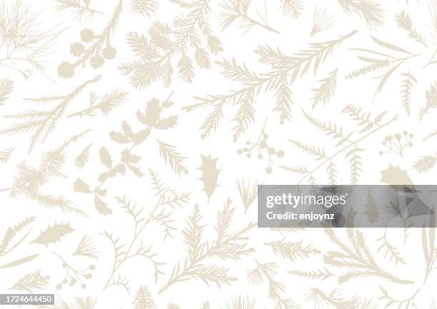 seamless realistic christmas plants wallpaper background - beige flowers stock illustrations