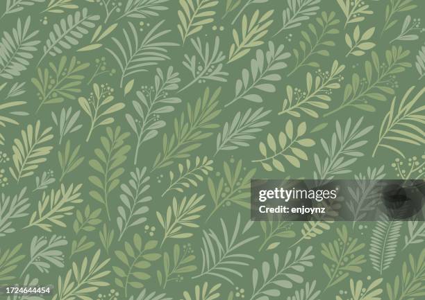seamless green christmas plants background wallpaper - spring flower backgrounds stock illustrations