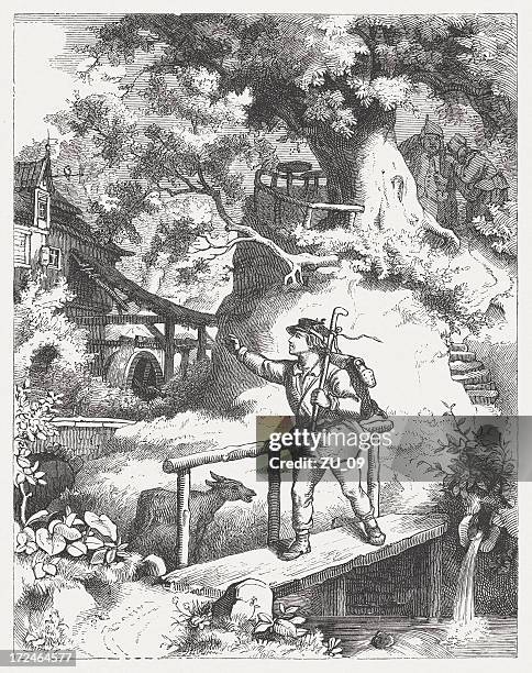 wanderer in the past, wood engraving, published in 1871 - johann sebastian bach stock illustrations