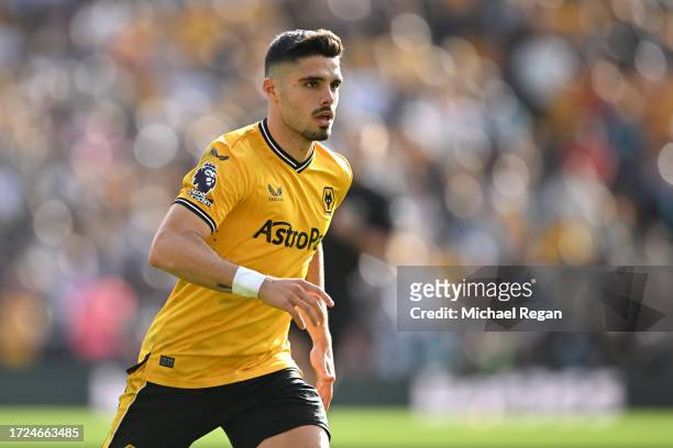 Pedro Neto of Wolves in actio during the Premier League match between Wolverhampton Wanderers and Aston Villa at Molineux on October 08, 2023 in...