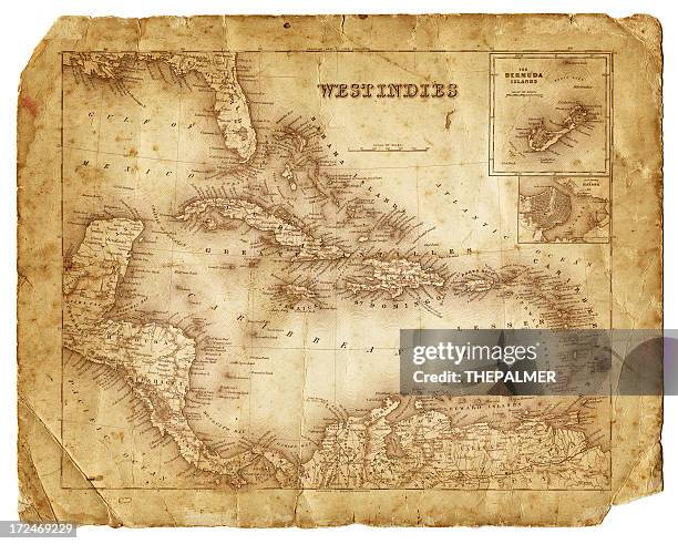 west indies antique map 1864 - bermuda map stock illustrations
