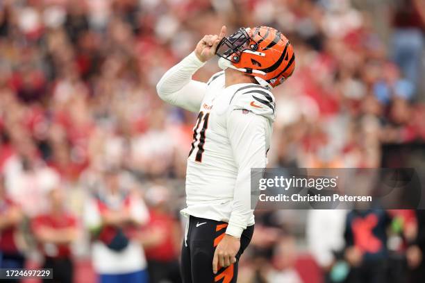 Trey Hendrickson of the Cincinnati Bengals reacts after a sack against the Arizona Cardinals during the first quarter at State Farm Stadium on...