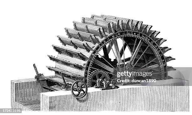 19th century water wheel - water wheel stock illustrations