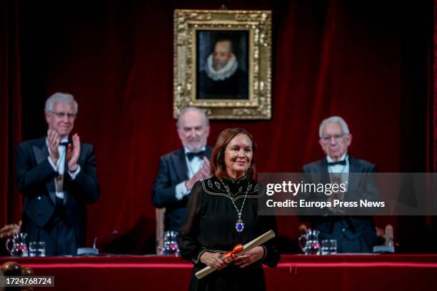 The writer Clara Sanchez during her act of admission to the RAE, at the headquarters of the Royal Spanish Academy, on October 8 in Madrid, Spain. The...