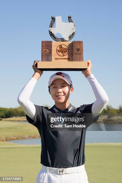 Hyo Joo Kim of South Korea celebrates with the trophy after winning during the final round of The Ascendant LPGA benefiting Volunteers of America at...