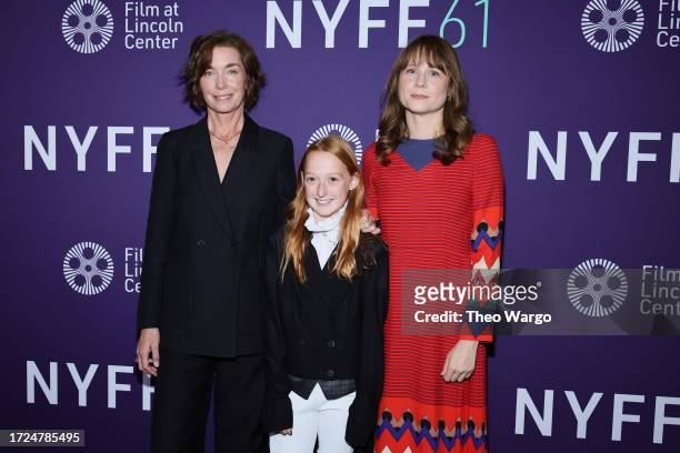 Julianne Nicholson, Zoe Ziegler and Annie Baker attend the "Janet Planet" red carpet during the 61st New York Film Festival at Alice Tully Hall,...