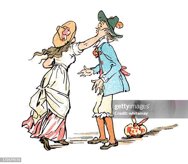 eighteenth century girl slapping a young man on the face - slapping face stock illustrations