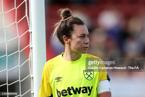 Mackenzie Arnold of West Ham United looks on during the Barclays Women´s Super League match between Brighton & Hove Albion and West Ham United at...