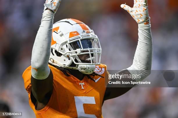 Tennessee Volunteers defensive back Kamal Hadden celebrates during the college football game between the Tennessee Volunteers and the Texas A&M...