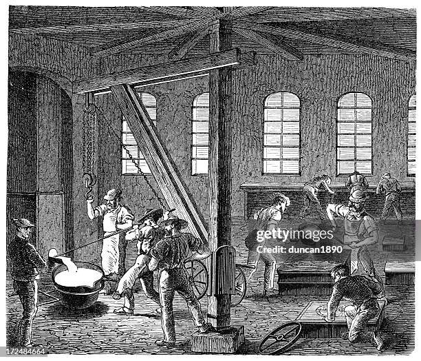 ironworks - melting iron stock illustrations