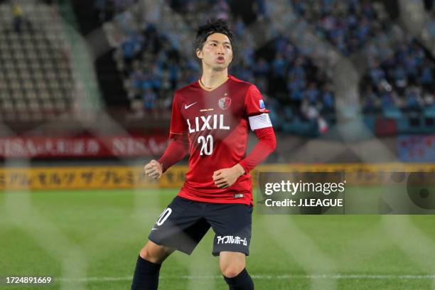 Gaku Shibasaki of Kashima Antlers celebrates after scoring his team's second goal from the penalty spot during the J.League J1 first stage match...