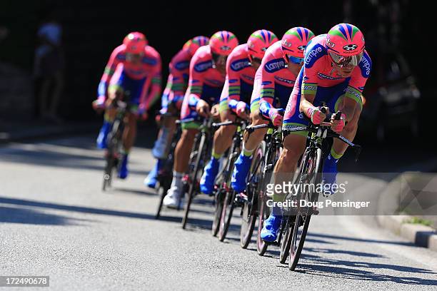 Team Lampre-Merida in action during stage four of the 2013 Tour de France, a 25KM Team Time Trial on July 2, 2013 in Nice, France.