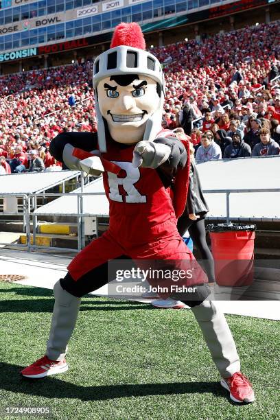 Rutgers Scarlet Knights mascot during the game against the Wisconsin Badgers at Camp Randall Stadium on October 07, 2023 in Madison, Wisconsin.