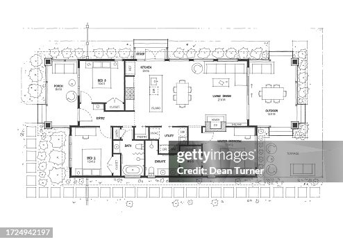 Esboço do conceito da planta baixa da casa de 3 quartos Esboço do conceito da planta baixa da casa de 3 quartos