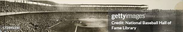 Panorama of Game 4 of the World Series between the New York Giants and St. Louis Cardinals at Sportsman's Park on October 6, 1926 in St. Louis,...