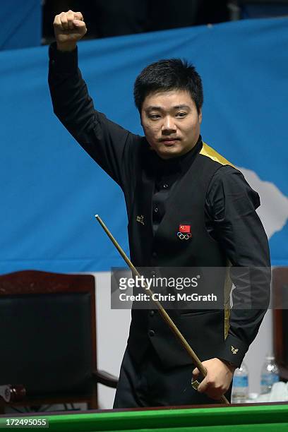 Ding Junhui of China celebrates victory during the Billiards, Men's Team Gold Medal Match between China and Independent Olympic Athletes at Songdo...