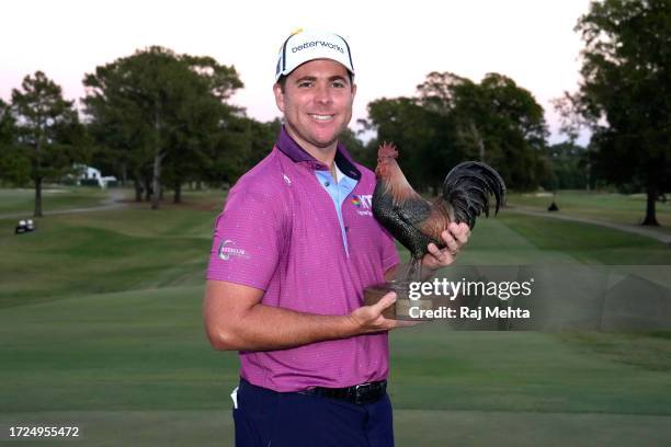 Luke List of the United States poses with the trophy after winning the Sanderson Farms Championship at The Country Club of Jackson on October 08,...