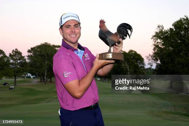 Luke List of the United States poses with the trophy after winning the Sanderson Farms Championship at The Country Club of Jackson on October 08,...