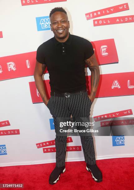 Tituss Burgess poses at the opening night of "Stephen Sondheim's Merrily We Roll Along" on Broadway at The HUdson Theater on October 8, 2023 in New...