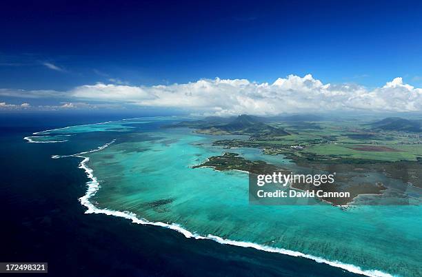 An aerial view of the Le Touessrok Golf Course on the Isle au Cerfs at the Le Touessrok Resort on February 7, 2012 in Trou D'eau Douce, Mauritius.