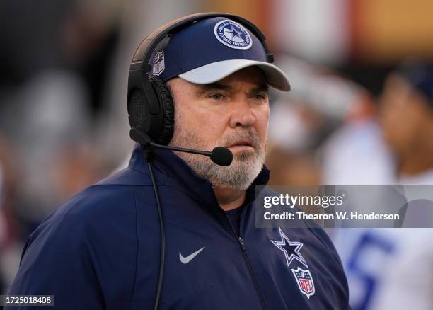 Head coach Mike McCarthy of the Dallas Cowboys is seen on the field prior to a game against the San Francisco 49ers at Levi's Stadium on October 08,...