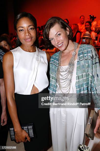 Naomie Harris and actress Milla Jovovich attend the Giorgio Armani Prive show as part of Paris Fashion Week Haute-Couture Fall/Winter 2013-2014 at...