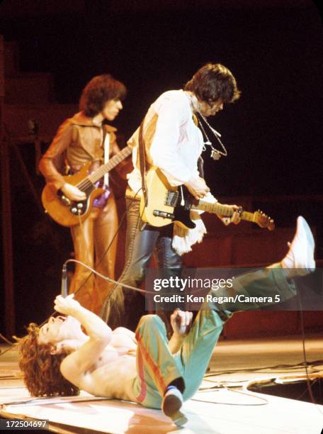 The Rolling Stones are photographed on stage in the 1970's. CREDIT MUST READ: Ken Regan/Camera 5 via Contour by Getty Images.